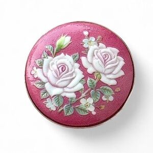 Toshikane Japan Pink Porcelain Rose Brooch Pendant
